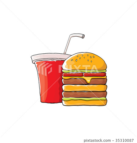 vector cartoon tasty burger and cola paper cup vector cartoon tasty burger and cola paper cup 35310087
