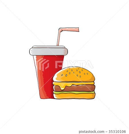 vector cartoon tasty burger and cola paper cup vector cartoon tasty burger and cola paper cup 35310106