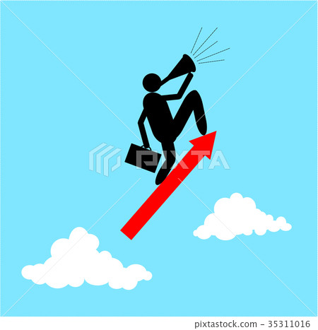 Vector of Businessman standing on a flying arrows Vector of Businessman standing on a flying arrows 35311016