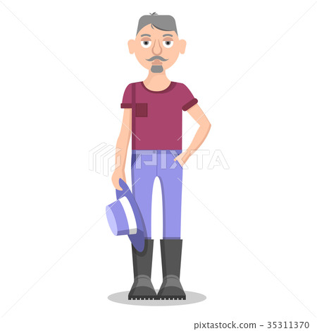 Senior Farmer Isolated on White Holds Blue Hat Senior Farmer Isolated on White Holds Blue Hat 35311370