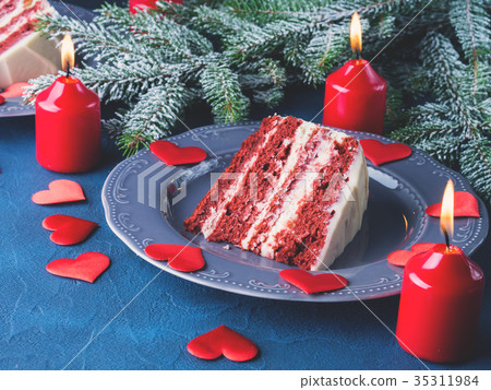 Red velvet cake slice for Valentines day dessert 35311984