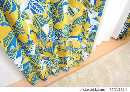 Yellow And Blue Patterned Curtains Stock Photo 35315814 Pixta