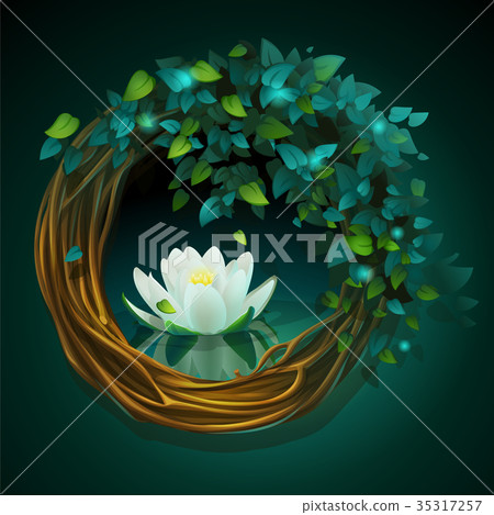 Wreath of vines and leaves with Nymphaea 35317257