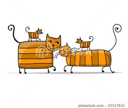 Red cats family, sketch for your design Red cats family, sketch for your design 35317631