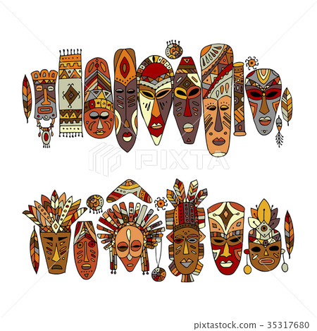 Tribal mask ethnic set, sketch for your design Tribal mask ethnic set, sketch for your design 35317680