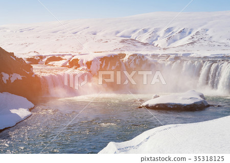 Godafoss waterfall in winter season, Iceland 35318125
