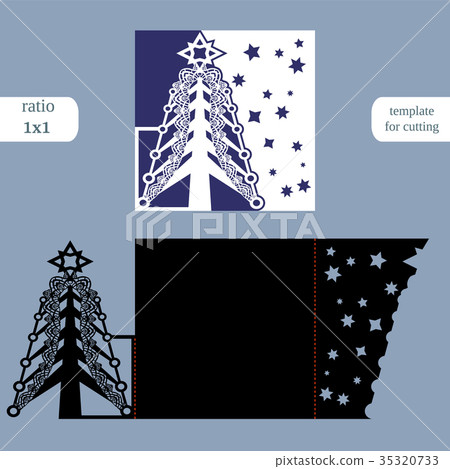 Laser cut christmas square card template 35320733