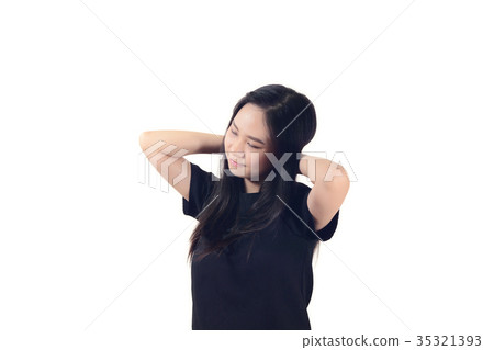 Happy carefree young asian woman posing 35321393