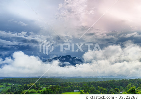 Morning Mist and Fog Moving Slowly at Thailand 35322268