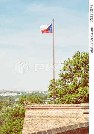 Czech flag on the Spilberk castle, Brno, Czech 35323878