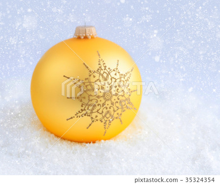 Christmas golden ball with ornament snowflake 35324354