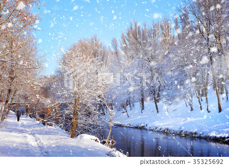 Beautiful winter landscape with the river Beautiful winter landscape with the river 35325692