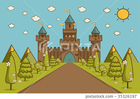 插图素材: cartoon illustration of tale castle on hill 查看全部