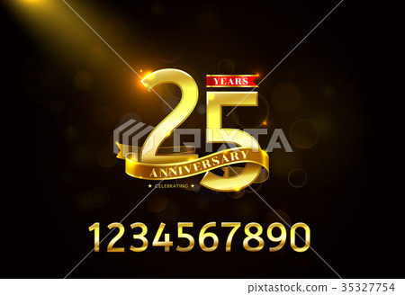 Years Anniversary with Golden Ribbon and bokeh Years Anniversary with Golden Ribbon and bokeh 35327754