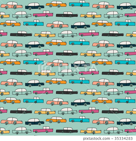 Hand Drawn Pattern With Colorful Cars.	 35334283