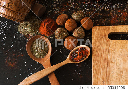 Spicy cheese assortment. Healthy rustic food Spicy cheese assortment. Healthy rustic food 35334608