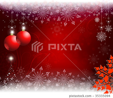 red, beige christmas background with red balls and red, beige christmas background with red balls and 35335094