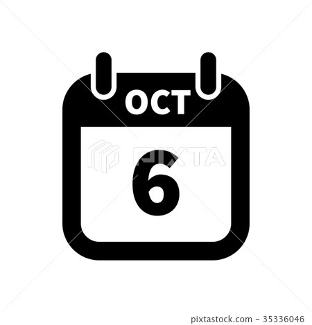 Simple black calendar icon with 6 october date Simple black calendar icon with 6 october date 35336046