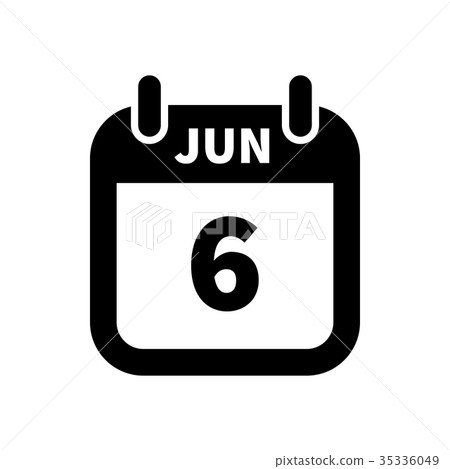 Simple black calendar icon with 6 june date Simple black calendar icon with 6 june date 35336049