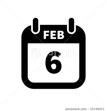 Simple black calendar icon with 6 february date Simple black calendar icon with 6 february date 35336051