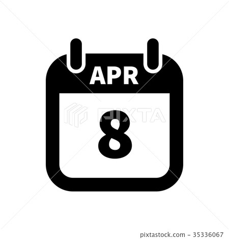Simple black calendar icon with 8 april date 35336067