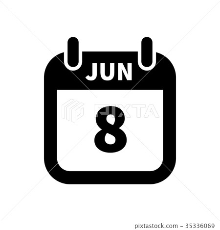 Simple black calendar icon with 8 june date Simple black calendar icon with 8 june date 35336069