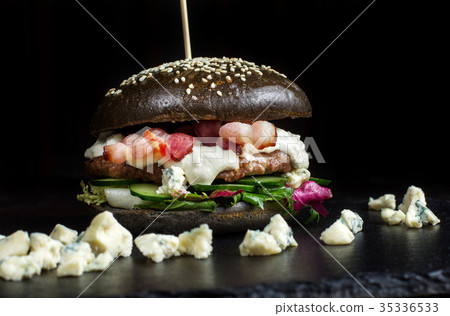 Black hamburger made from beef, with dor-blu-2 35336533
