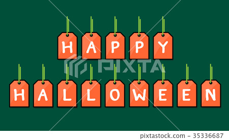 happy Halloween tag on green background. 35336687