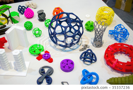 Abstract models printed by 3d printer close-up. 35337236