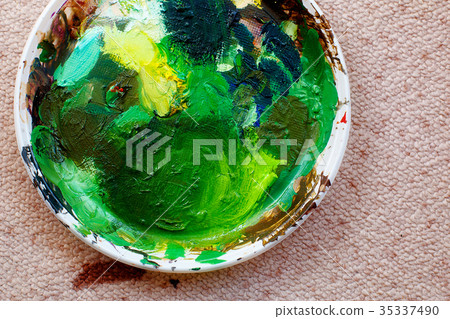 painting palette with colors. Green color painting palette with colors. Green color 35337490