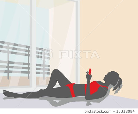 Girl surfs with a smartphone 35338094