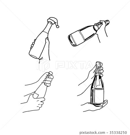 hand holding champagne bottle vector illustration - Stock Illustration ...