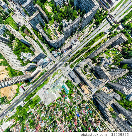 Aerial city view with crossroads and roads, houses Aerial city view with crossroads and roads, houses 35339855