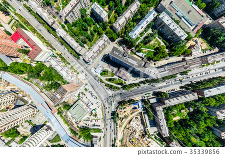 Aerial city view with crossroads and roads, houses Aerial city view with crossroads and roads, houses 35339856