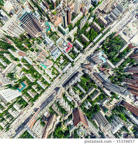 Aerial city view with crossroads and roads, houses Aerial city view with crossroads and roads, houses 35339857