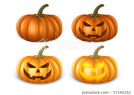 Realistic pumpkin set - head jack lantern icon Realistic pumpkin set - head jack lantern icon 35340282