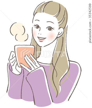 A woman drinking a hot drink 35342599