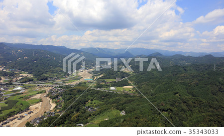 Aerial view August 29, 2017 shooting Asakura city · Chikugo River aerial view after heavy rain in Kyushu Northern part August 29, 2017 shooting Kyushu Kita 35343033