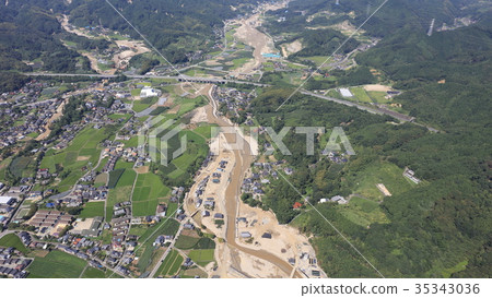 Aerial view August 29, 2017 shooting Asakura city · Chikugo River aerial view after heavy rain in Kyushu Northern part August 29, 2017 shooting Kyushu Kita 35343036