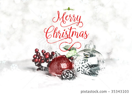 Red Merry Christmas over snowflake ball Red Merry Christmas over snowflake ball 35343103