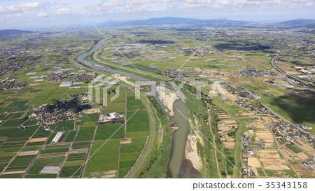 Aerial view September 2, 2017 Asakura-shi, Chikugo River after heavy rain in northern Kyushu 35343158