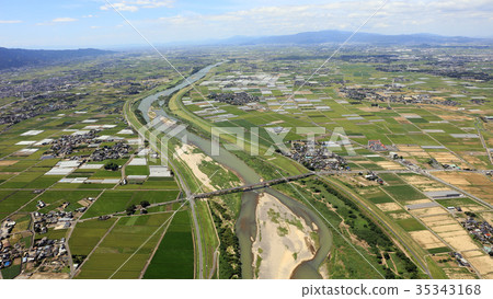 Aerial view September 2, 2017 Asakura-shi, Chikugo River after heavy rain in northern Kyushu 35343168