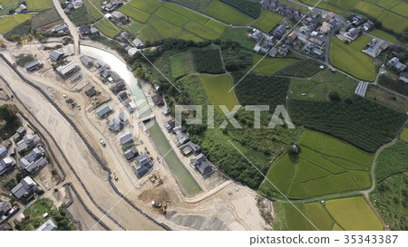 鳥瞰圖2017年9月25日在九州北部的大雨之後的朝倉市，Akayagawa，Matsusue 35343387