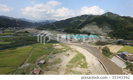Aerial view September 25, 2017 Asakura-shi, Akayagawa, Matsusue after heavy rain in northern Kyushu 35343392