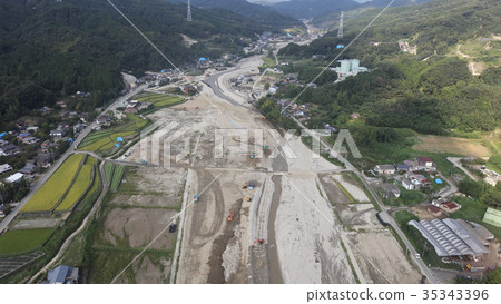 Aerial view September 25, 2017 Asakura-shi, Akayagawa, Matsusue after heavy rain in northern Kyushu 35343396