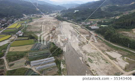 Aerial view September 25, 2017 Asakura-shi, Akayagawa, Matsusue after heavy rain in northern Kyushu 35343406