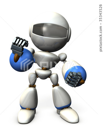 Powerful robot raising fist Powerful robot raising fist 35343526