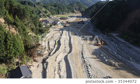 Aerial view September 29, 2017 Asakura-shi, Akayagawa, Matsusu district after heavy rain in northern Kyushu 35344072