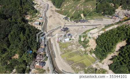 Aerial view September 29, 2017 Asakura-shi, Akayagawa, Matsusu district after heavy rain in northern Kyushu 35344101