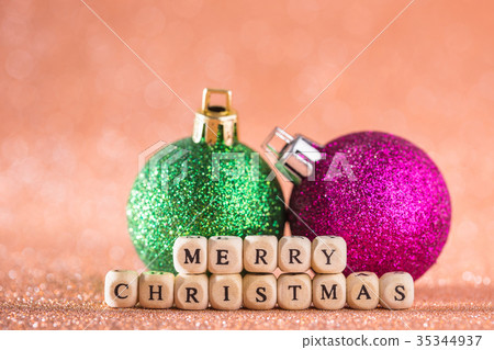Christmas and New Year Background. Shiny Christmas Ball on Red Holiday and New Year Abstract Blurred Defocused Background Christmas and New Year Background. Shiny Christmas Ball on Red Holiday and New Year Abstract Blurred Defocused Background 35344937